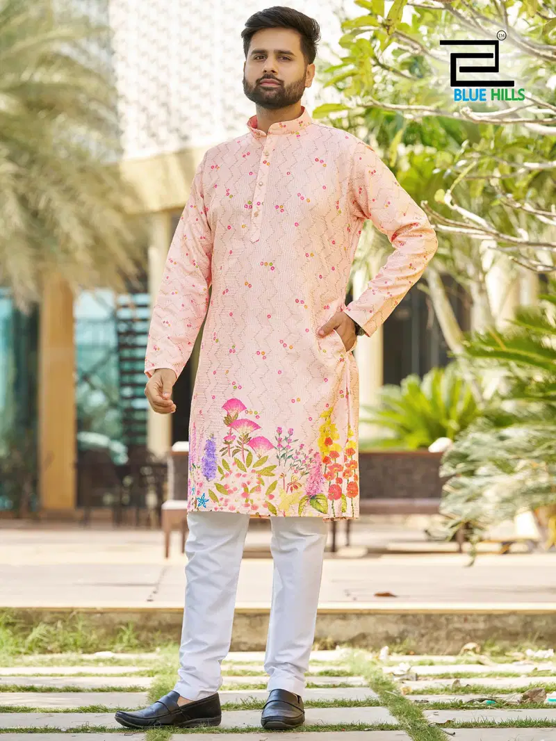 Blue Hills Paarv Rayon Embroidered Mens Kurta With Pyjama